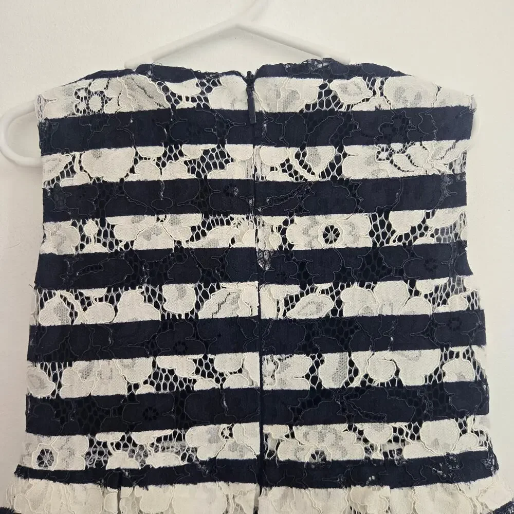 Carolina Herrera Girl Formal Dress Size 4 Lace Striped Navy White Wedding Guest